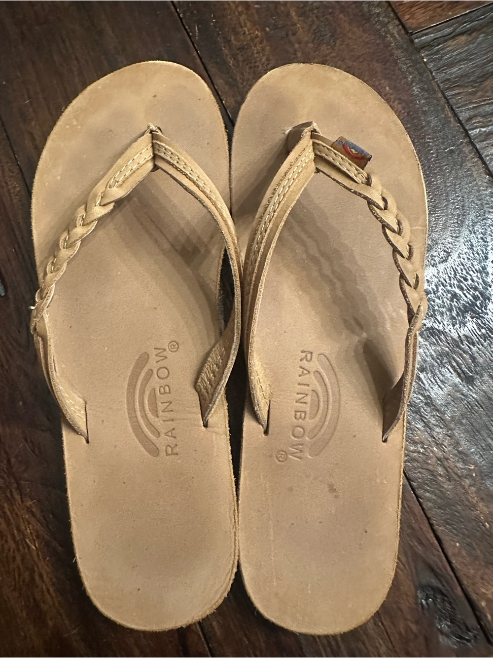 Rainbow Women’s Tan Braided Leather Flip Flops